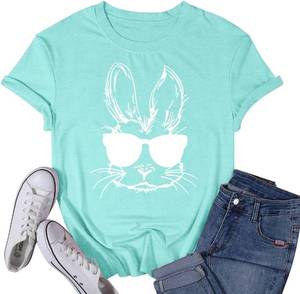 lot 37677 image: Womens Easter Shirt Happy Easter Bunny T-Shirt Rabbit Jesus Christian Egg Tee Tops SIZE L