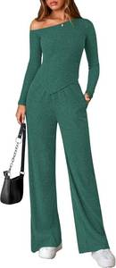 lot 37681 image: PRETTYGARDEN Fall Two Piece Sets For Women 2026 Off Shoulder Tops Long Pants Knit Matching Lounge Set Airport Travel Outfits(Dark Green,XX-Large)