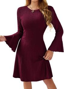 lot 37689 image: HomRain Womens Casual Knit Dress Fall Dresses Long Sleeve Dress A-Line Dresses for Women Crewneck Sweater Dress SIZE M