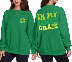 lot 37700 image: Fkatuzi St Patricks Day Irish Sweatshirt Women In My Lucky Era Long Sleeve Shirt Shamrock Clover Graphic Cotton Pullover Tops SIZE 2XL