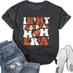 lot 37870 image: Football Mom Shirts for Women in My Football Mama Tshirt Short Sleeve Game Day Top Fall Sports Race Tee Dark Grey Large
