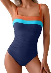 lot 37880 image: Eomenie Womens One Piece Swimsuit Tummy Control Ruched Bathing Suit Full Coverage Slimming Swimwear Color Block Swim Suit XL