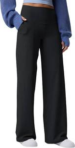 lot 37881 image: TOPYOGAS Womens High Waist Ribbed Flare Leggings Loose Yoga Pants Casual Workout Comfy Wide Leg Trouser Medium Black