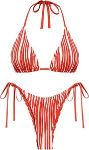 lot 37885 image: seamoly String Bikini High Cut Bathing Suit for Women Ribbed Textured Color Block Halter Striped Tie Side 2 Piece Swimsuit Red L