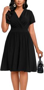 lot 37891 image: DinyIn Black Summer Dresses for Women 2025 Casual Wrap V Neck Sundress Plus Size Short Sleeve A-Line Cocktail Dress,Large Black