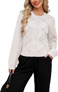 lot 37893 image: SKIKYAN Womens Fall Knit Cardigans Chunky Button Down Long Sleeve Sweaters Outfits Crochet Coats Apricot Small