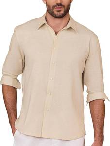lot 37909 image: Kallspin Mens Linen Cotton Button Down Shirt Long Sleeve Casual Lightweight Breathable Summer Beach Shirt 3XL