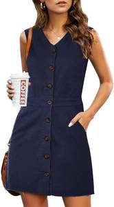lot 37917 image: luvamia Womens Casual V Neck Sleeveless Jeans Button Down Denim Short Dress