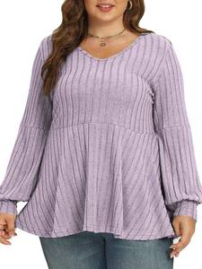 lot 38443 image: VOGRACE Plus-Size-Tops-for-Women Dressy V Neck Lantern Long Sleeve Shirts Casual Oversized Tunics Knit Pullover Sweaters SIZE XXXL