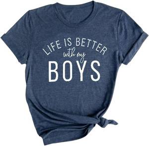 lot 38444 image: Womens Mothers Day T-Shirt Leopard Mama Graphic Tee Funny Boy Mama Short Sleeve SIZE L