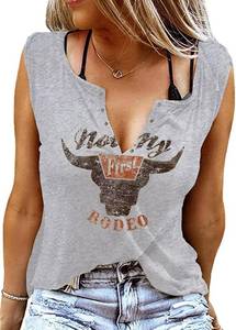 lot 38455 image: Not My First Rodeo Tank Women Rodeo Shirt Country Shirts Western T Shirt Sleeveless V Neck Ring Hole Cowboy Tank Tops SIZE S