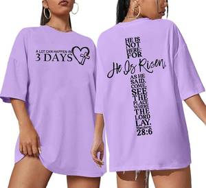 lot 38492 image: A Lot Can Happen in 3 Days T Shirt Womens Christian Easter Tshirts Heart Jesus Cross Printed Oversized Short Sleeve Tops SIZE M COLOR PINK