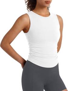 lot 38493 image: G4Free Yoga Workout Tank Tops for Women Running Athletic Ruched Sides Tanks Pilates High Neck Top (Pure White,M)
