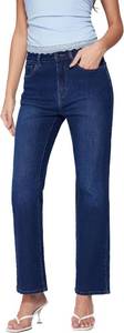 lot 38650 image: Vinova Womens Straight Leg Jeans for Women Stretchy Mid Waisted Trendy Denim Pants Bottoms with Pockets Dark Navy Large