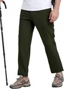 lot 38663 image: MoFiz Mens Elastic Waist Hiking Pants Lightweight Outdoor Water Resistant Sweatpants with Zipper Pockets Army Green XL