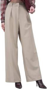 lot 38670 image: Wide Leg Work Pants Womens Dress Pants Elastic High Waist Palazzo Casual Trousers Office Slacks Small Beige