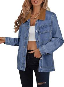 lot 38699 image: luvamia Jean Jacket Women Trendy Button Down Contrast Corduroy Collar Casual Loose Fit Denim Barn Jackets with Pockets XL