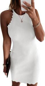 lot 38909 image: miduo Womens Scallop Trim Halter Neck Sleeveless Sweater Ribbed Knit Mini Dress Bodycon Club Party Dresses Size Small