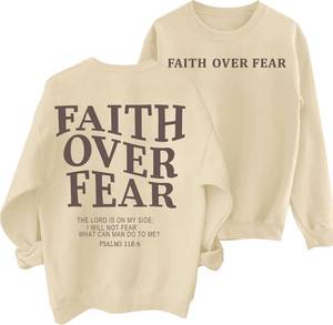 lot 38912 image: QAUN Faith Sweatshirt Women Faith Over Fear Tshirt Sayings Sweatshrit Long Sleeve Pullover Tops(Apricot, XX-Large)