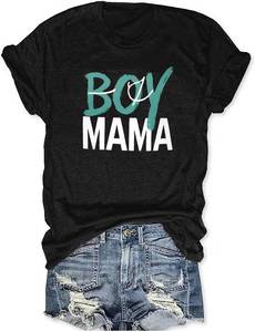 lot 38931 image: Womens Boy Mama Shirt Casual Letter Printed Boy Mom T-Shirts Short Sleeve Mothers Day Graphic Tee Tops Size Small