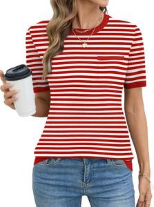 lot 38940 image: Rapbin Short Sleeve Sweater for Women Spring Summer Knit Tops Crew Neck Casual Lightweight Pullover Sweaters with Pocket Size Small