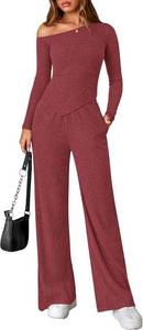 lot 40177 image: PRETTYGARDEN Fall Two Piece Sets For Women 2026 Off Shoulder Tops Long Pants Knit Matching Lounge Set Airport Travel Outfits(Wine Red,X-Large)