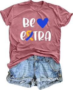 lot 40182 image: ELDPS Down Syndrome Awareness Shirts Women World Down Syndrome Day Tshirt Love Heart Ribbon Graphic Tee Tops XXL 2XL