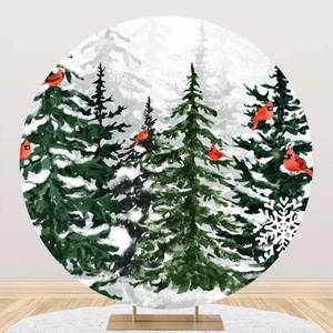 lot 40186 image: Leyiyi 7.2x7.2ft Winter Scene Round Backdrop Cover Christmas White Wonderland Forest Snowflakes Photography Background Bokeh White Snow Forest Christmas Party Holiday Photo Backdrop Photo Studio Props