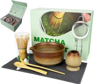 lot 37735 image: Matcha Whisk Set, 7 Pcs Matcha Kit with Bamboo Tools, Bamboo Design Matcha Bowl, Holder, Scoop, Scoop Rest, Sifter and Tea Towel for Matcha Lovers