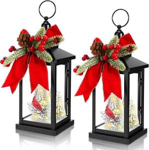 lot 37932 image: Tuanse 2 Pcs Christmas Decorative Lanterns Metal Christmas Hanging Lighted Lantern Vintage Cardinal Decorative Holiday Decorations Gifts with LED Lights for Indoor Outdoor Home Table Porch