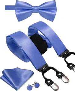 lot 37940 image: Hi-Tie Men Suspender Bowtie Set Suspenders Pre-tied Bow Tie Pocket Square Cufflinks Adjustable Y Shape 6 Clips Braces Tuxedo