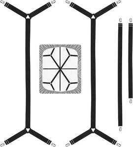 lot 37958 image: Bed Sheet Straps,Adjustable Elastic Sheet Fasteners,Secure Mattresses Covers Keeper with Fitted Sheet Holders and Metal Clips,Ensuring Sheets Stay in Place 4pcs Black