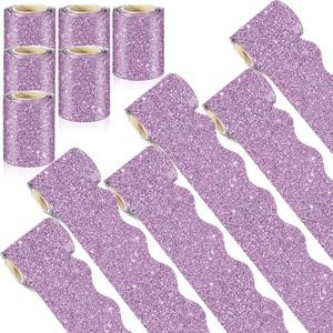 lot 37960 image: Zhanmai 6 Rolls 98.5 ft Easter Glitter Bulletin Board Decorations Borders Set Classroom Bulletin Board Scalloped Rolled Border Trim for Classroom Home DIY Birthday Easter Party Decor(Light Purple)