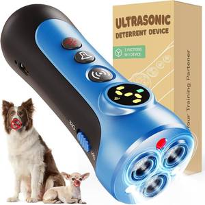 lot 37987 image: Dog Bark Deterrent Device - 3X Ultrasonic Anti-Bark Device with 5 Adjustable Levels, 30ft Range for IndoorOutdoor Use Rechargeable & Portable for Your or Neighbors Dog with Flashlight (Blue)