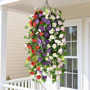lot 40056 image: INQCMY Artificial Hanging Flowers Fake Plants for Outdoors Spring Summer Decor, 4 Pcs Silk Morning Glory Faux Flowers UV Resistant, Realistic Flowers Hanging Petunias for Outside Porch Patio Planter
