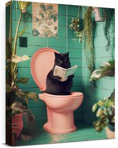 lot 40077 image: Funny Cat Bathroom Wall Art Decor Cat on Toilet Canvas Print Poster Aesthetic Framed Painting for Home Bathroom Restroom Decor 8x10 Inch