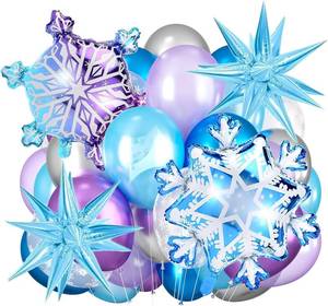 lot 40160 image: Winter Wonderland Birthday Decorations, Large Snowflake Balloons, 22 Inc Blue Star Balloon, 12 Inch Purple And Blue Balloons For Frozen Birthday Party Decorations, Winter Party Decorations