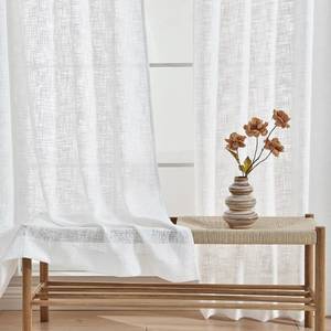 lot 40217 image: Simplebrand White Semi Sheer Curtains 84 Inches Long 2 Panels Set for Living Room Bedroom, Faux Linen Textured Light Filtering Curtains Sheer, Back Tab Farmhouse Window Drapes, White, 52 x 84 Inch