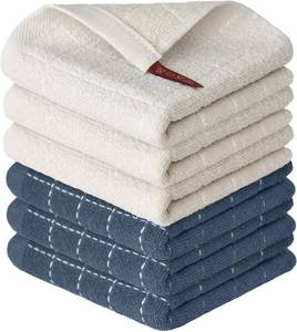 lot 40223 image: Artoid Mode Checkered Designed Cotton Beige Grey Terry Kitchen Dish Cloths, 12x12 Inch Soft Absorbent Quick Drying Cleaning Kitchen Rags Set of 6