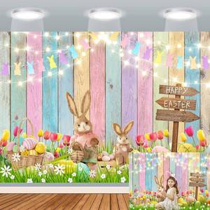 lot 40230 image: 7x5ft Spring Easter Backdrop Colorful Wooden Wall Photography Backdrop Rabbits Colorful Eggs Easter Party Decorations Background Baby Kids Portrait Banner Photo Props