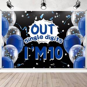 lot 40248 image: 10th Birthday Decorations for Boys,Happy Birthday Backdrop Banner Peace Out Single Digits Backdrop Double Digits Happy Birthday 10 Years Old Party Decor Supplies 10x6.5FT