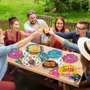 lot 40275 image: 96PCS Happy Birthday Party Supplies Colorful Birthdays Plates Napkins Cake Dessert Plates Tableware Disposable Colorful Dinnerware Party Decoration Set for Kids Girl Man Favors Baby Shower Table Decor