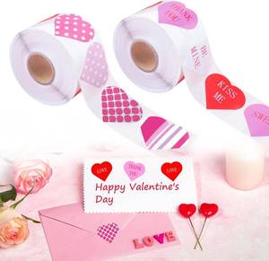 lot 40285 image: 1200Pcs Large Valentines Day Heart Stickers - 1.5in Love Decorative Stickers, Heart Labels for Teachers Gift Wrapping Card Envelope Craft, 2 Rolls