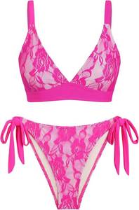 lot 40317 image: seamoly Womens Bikini Sets Halter Neck Crochet Colorblock Two Piece Swimsuits Open Back Sexy High Cut Thong Bathing Suit