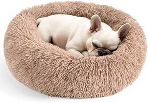 lot 41510 image: Hoewina Dog & Cat Bed for Indoor Cats, 20in Calming Donut Bed for Puppy and Kitten, Washable Round Fluffy Pet Bed for Small Medium Dogs and Cats (Camel)