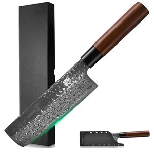 lot 41586 image: FULLHI Japanese Knife Black Damascus Steel with Sheath, handforged Blade Wood Handle Gyutou Sashimi Chef Knife Kitchen Knife with Box for Man Women Gift
