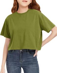 lot 41716 image: CharmWM Girls Summer Crop Tops Kids Fashion Oversized Crew Neck Cropped Short Sleeve T Shirts Basic Tees Size 13-14 Years
