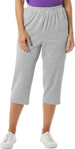 lot 41718 image: AmeriMark Women s Capri Pants - Full Elastic Waist Pedal Pushers - Ladies 100% Cotton Pull-On Cropped Pants - Side Pockets Size 5X