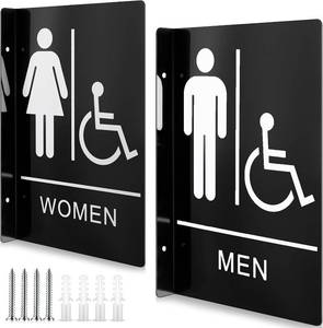 lot 41719 image: Shimeyao 2 Pack 9 x 6 Inch Restroom Sign for Business Black Aluminum Bathroom Sign with Double Sided for Office Restaurant Toilet Door Wall Decor (Mens & Womens Handicap Set)