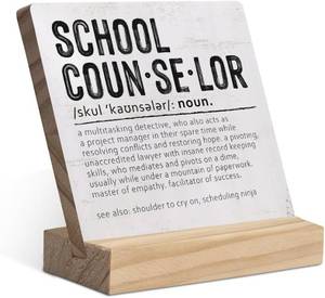 lot 41733 image: School Counselor Definition Wood Plaque with Wooden Stand,Motivational Quotes Wooden Plaque Sign Desk Decor for Home Therapy Office Table Shelf Decorations,School Counselor Gifts